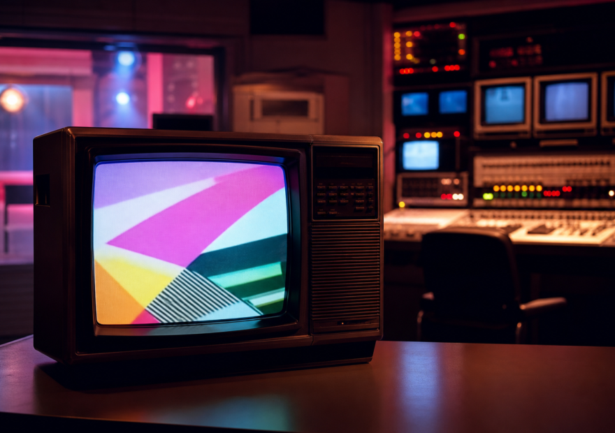Televisor retro con estética musical de los años ochenta