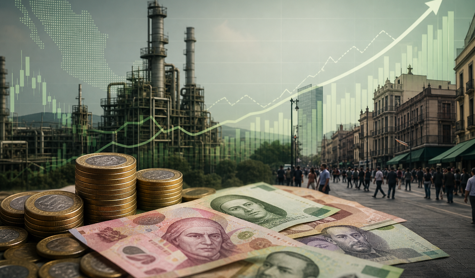Composición editorial sobre economía mexicana, industria y comercio