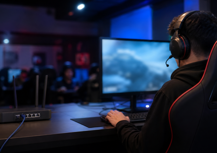 Jugador de eSports conectado por cable a una red estable
