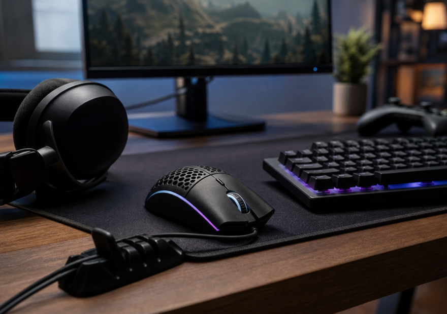 Mouse, teclado y audífonos para una estación de eSports