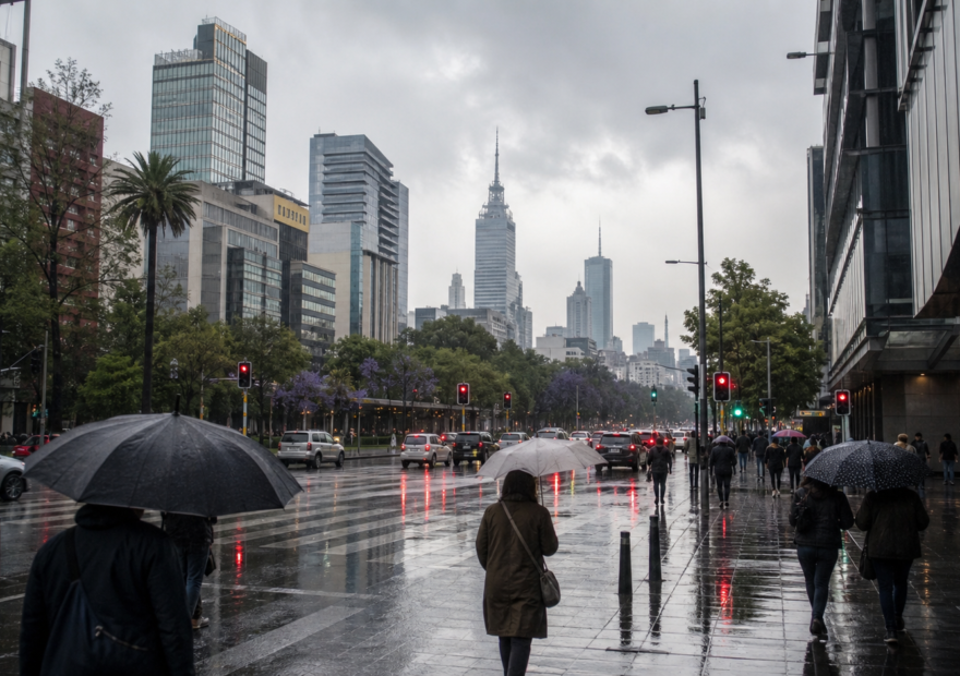 Lluvia vespertina en una avenida de la Ciudad de Mexico