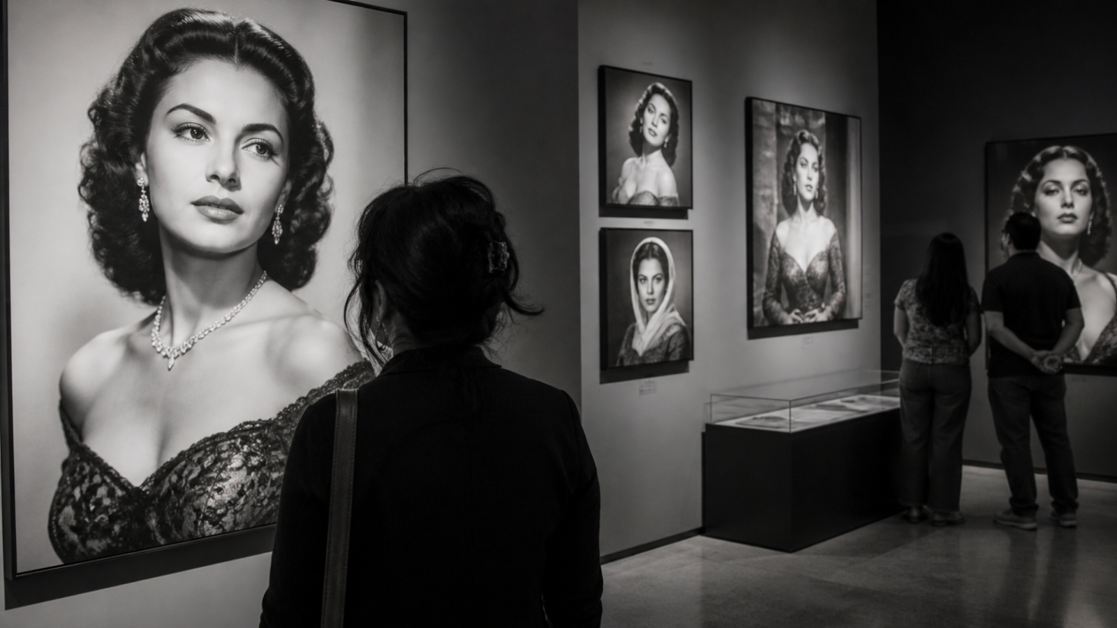 Retrato de Elsa Aguirre en una exposición fotográfica sobre su trayectoria dentro del cine mexicano.