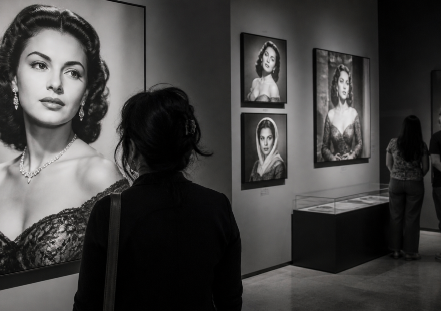 Retrato de Elsa Aguirre en una exposición fotográfica sobre su trayectoria dentro del cine mexicano.