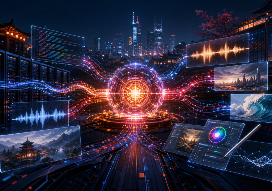 Centro tecnológico con servidores y redes de inteligencia artificial desarrolladas en China