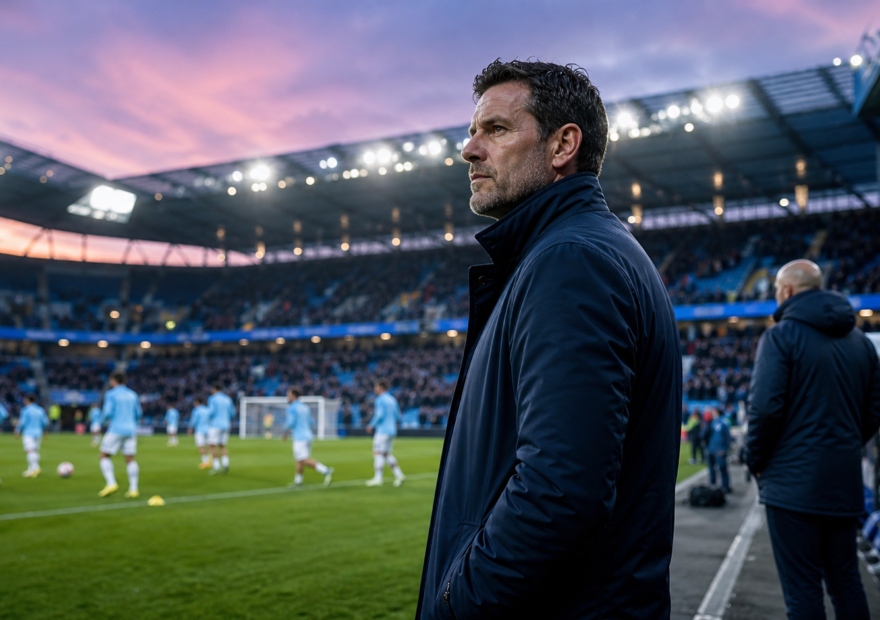 Entrenador de futbol en la banda durante el inicio de una nueva etapa en la Premier League