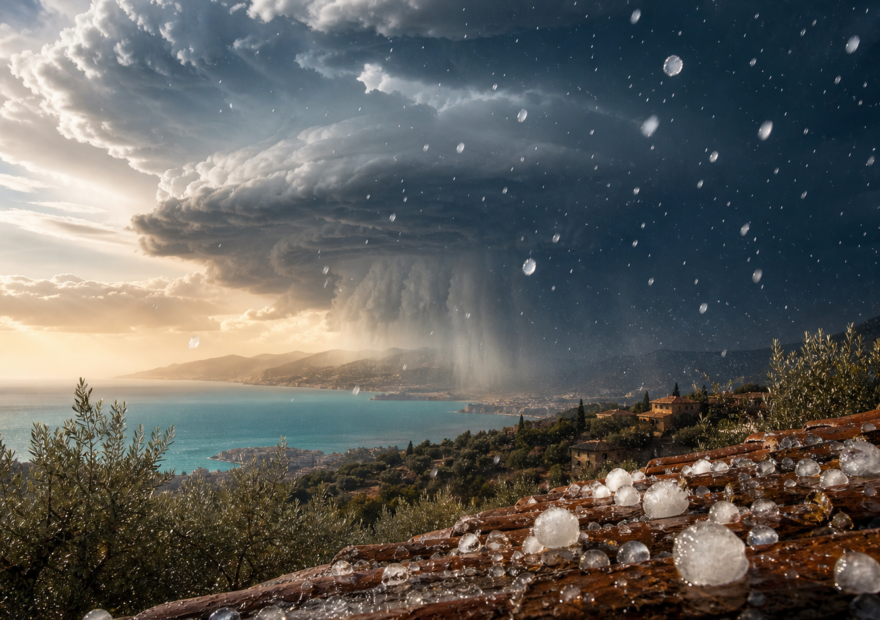 Granizo de gran tamaño bajo una tormenta mediterránea intensificada por el calor extremo