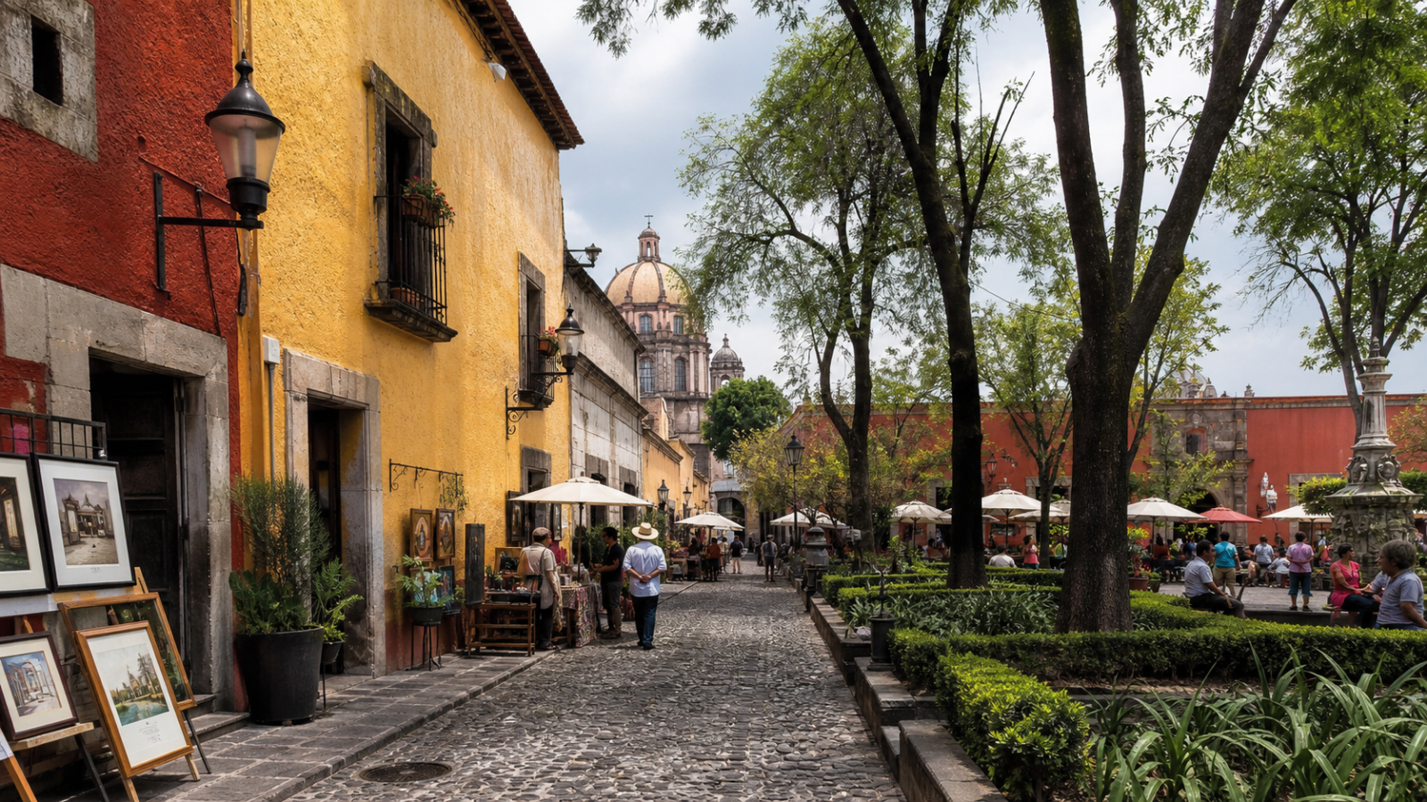 Plaza San Jacinto y calles historicas de San Angel