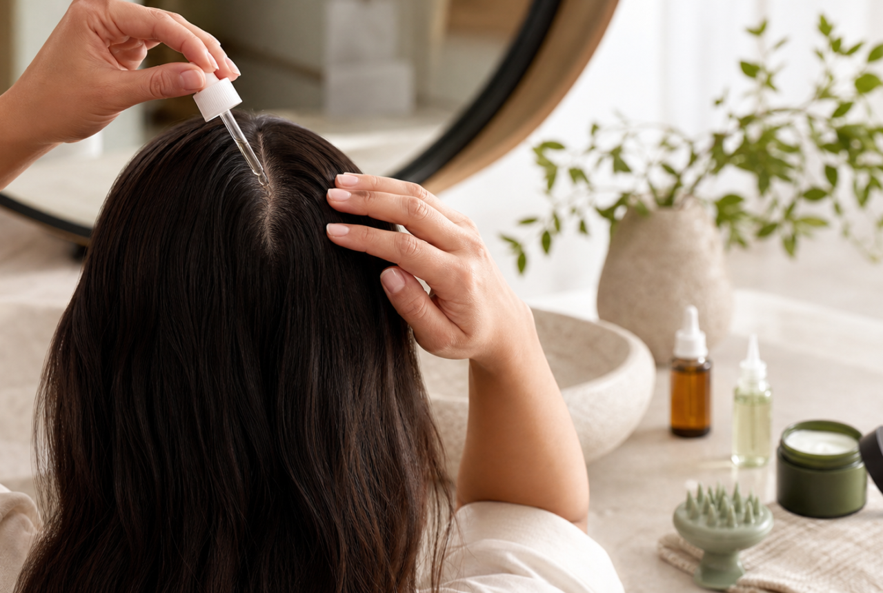Rutina de scalp care con sérum y masajeador para el cuero cabelludo