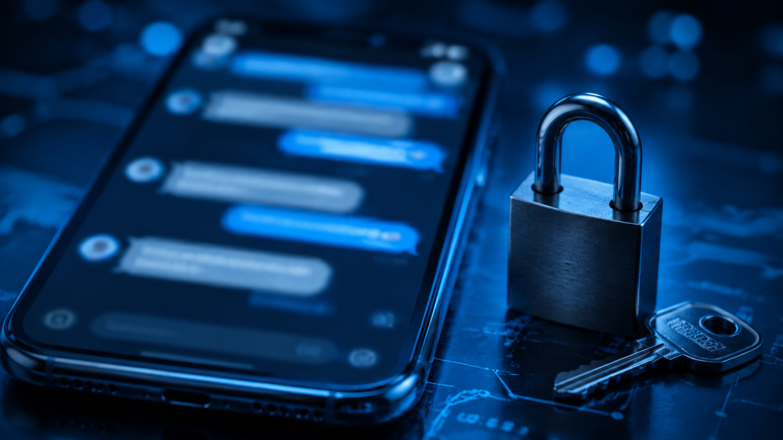 Teléfono móvil junto a un candado y una llave que representan protección contra estafas digitales.