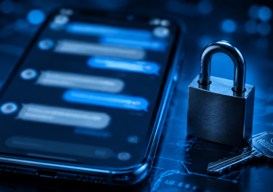 Teléfono móvil junto a un candado y una llave que representan protección contra estafas digitales.