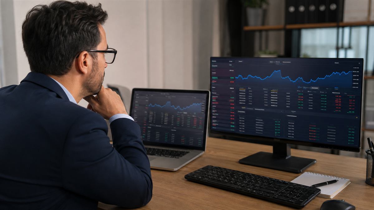 Empresaria compara cotizaciones de dólar y comisiones en una pantalla financiera