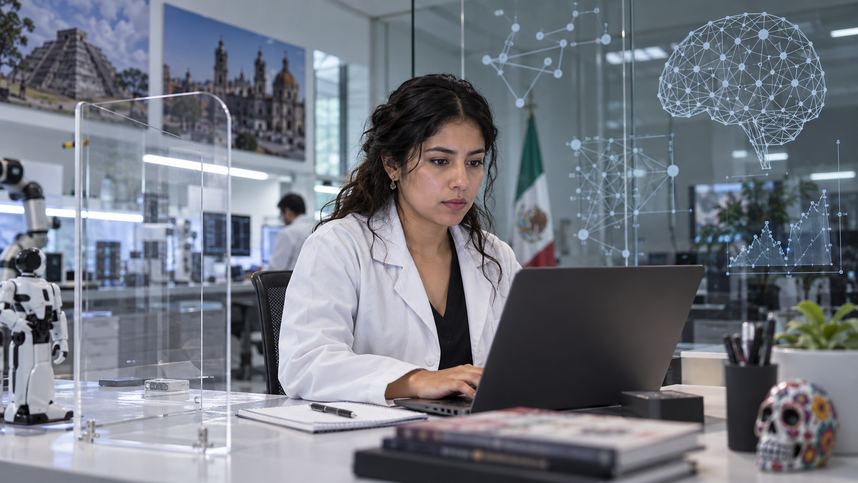 Artesanas y artesanos mexicanos trabajan juntos en un taller cooperativo con piezas en proceso.