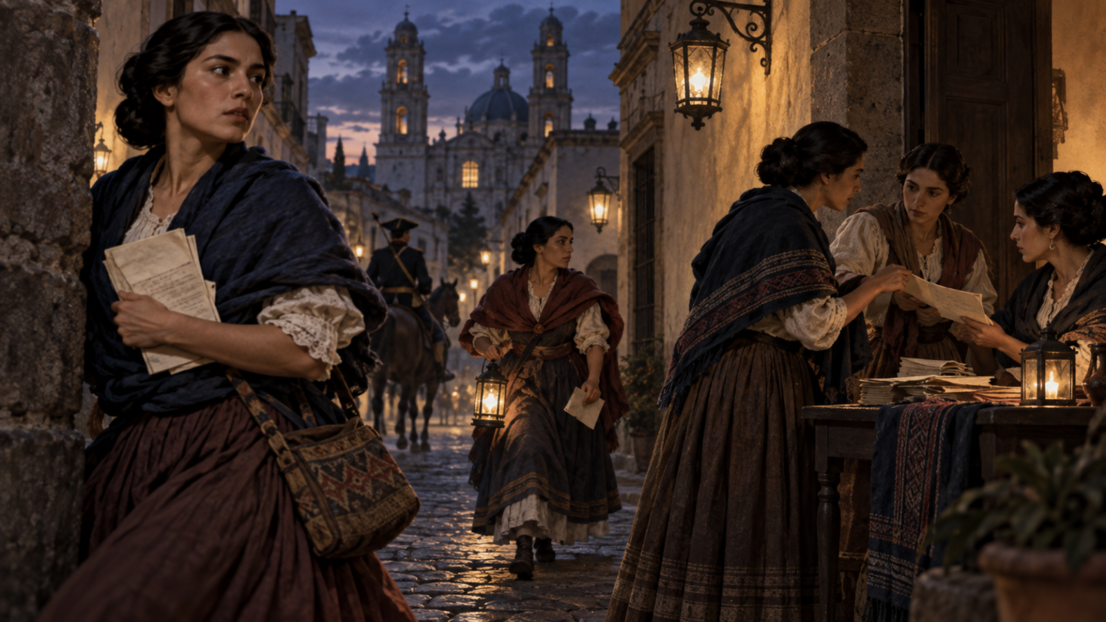 Ilustración histórica de mujeres en la Independencia de México