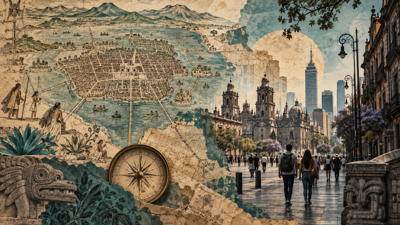Mapa ilustrado de calles y capas de memoria urbana