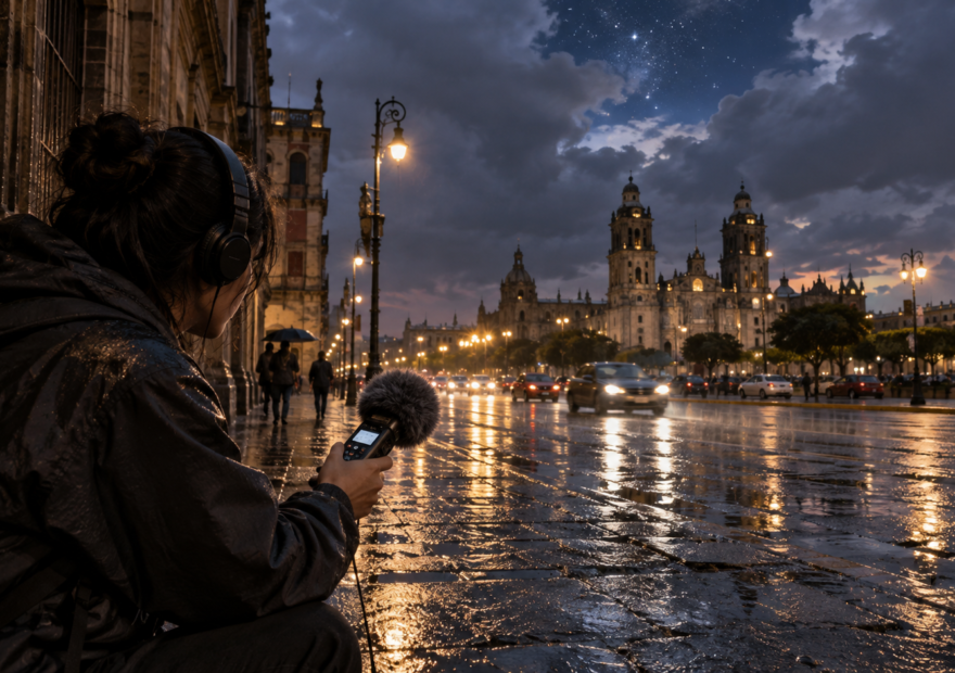 Familia observa un cielo estrellado desde una zona mexicana con iluminación urbana reducida.