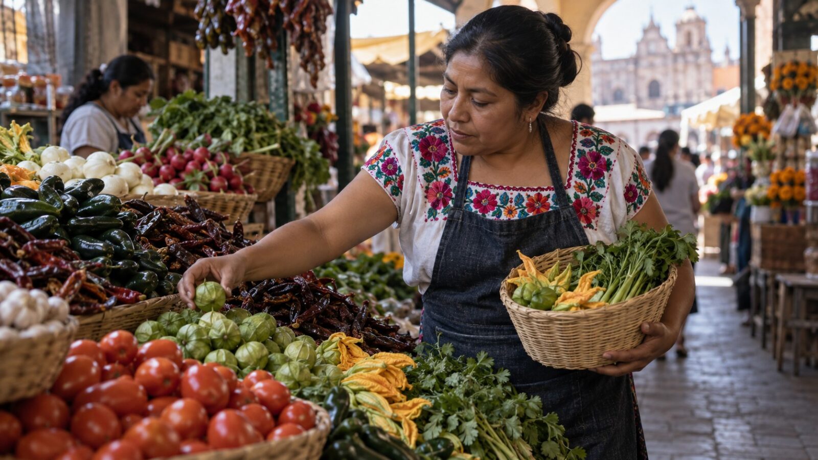 Jarra de bebida mexicana sin alcohol con frutas, hierbas y vasos reutilizables sobre una mesa de cocina.