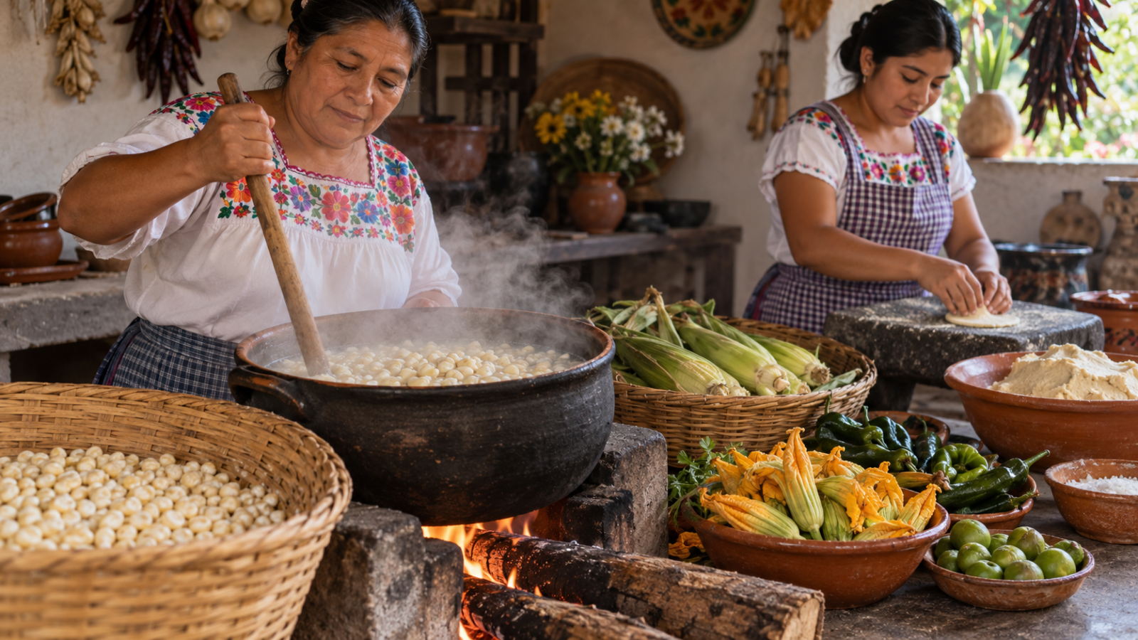 Dueña de una tienda mexicana revisa inventario y facturas mientras atiende su negocio.