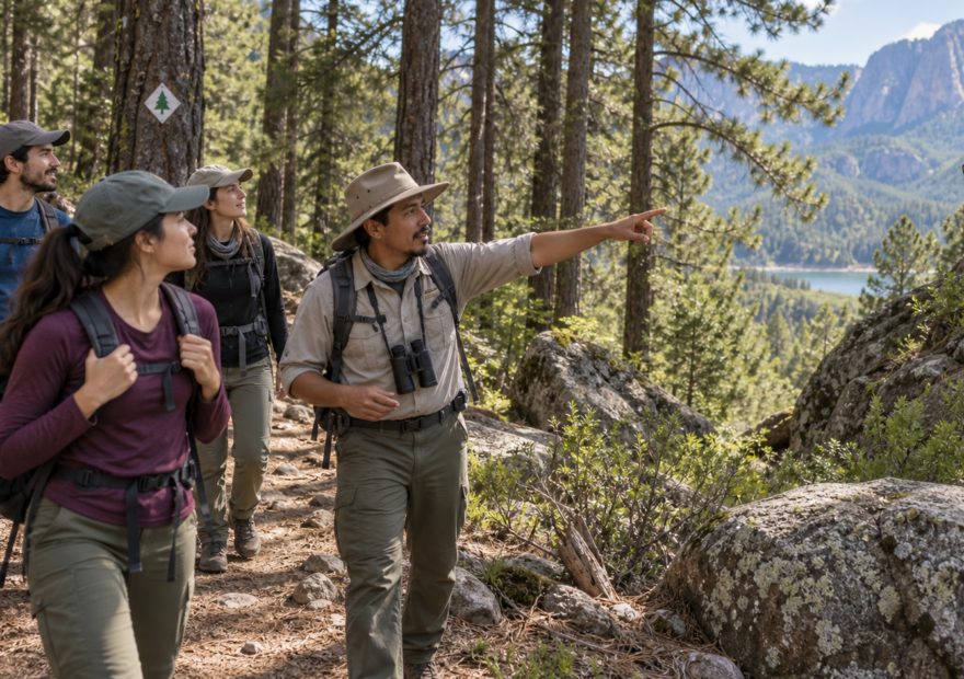 Senderistas recorren un bosque mexicano con guía y equipo básico