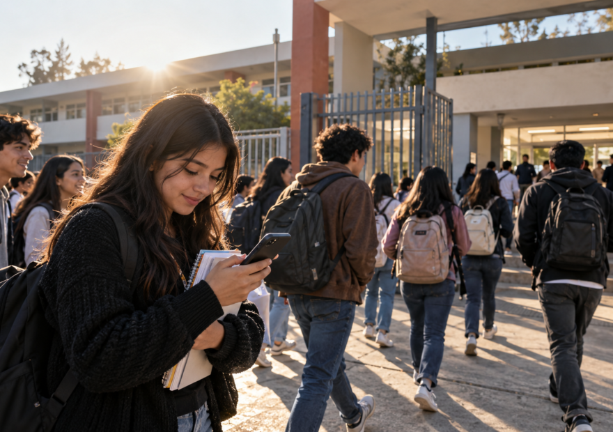 Estudiantes ingresan a una preparatoria pública durante el inicio de pagos de Becas para el Bienestar