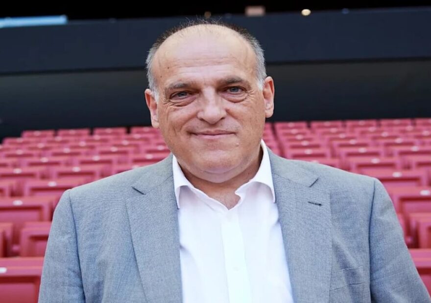 Javier Tebas, presidente de LaLiga, en un estadio de fútbol